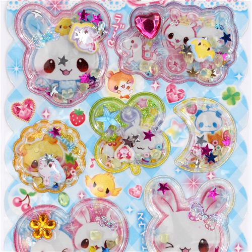 glitter capsule bunny stickers with beads kawaii Japan - Sticker Sheets ...