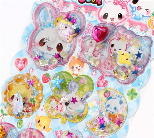 glitter capsule bunny stickers with beads kawaii Japan - modeS4u