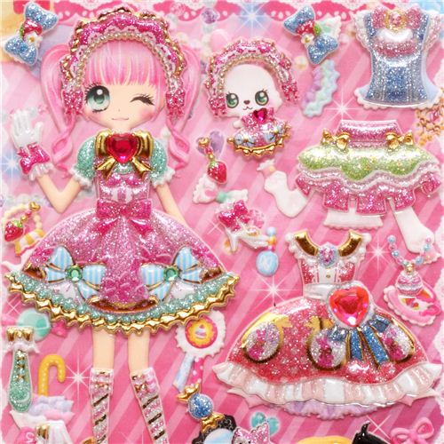 glitter kawaii dresses girls dress up doll 3D stickers Cute Stickers