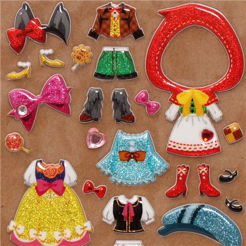 glitter traditional costume girls dress up doll 3D stickers modeS4u