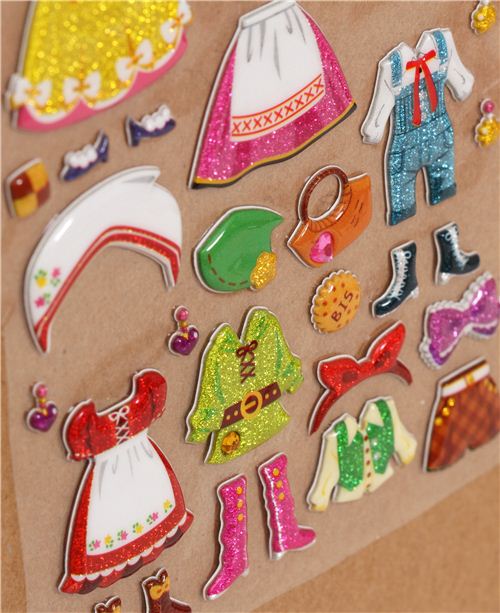 glitter traditional costume girls dress up doll 3D stickers Sticker