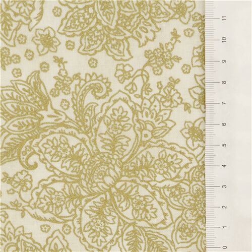 Wishwell Metallic Gold Graphic Flower Fabric by Robert Kaufman - modeS4u