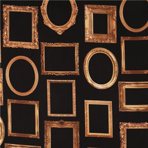 gold frames mirror black cotton fabric by Kokka Fabric by Kokka - modeS4u