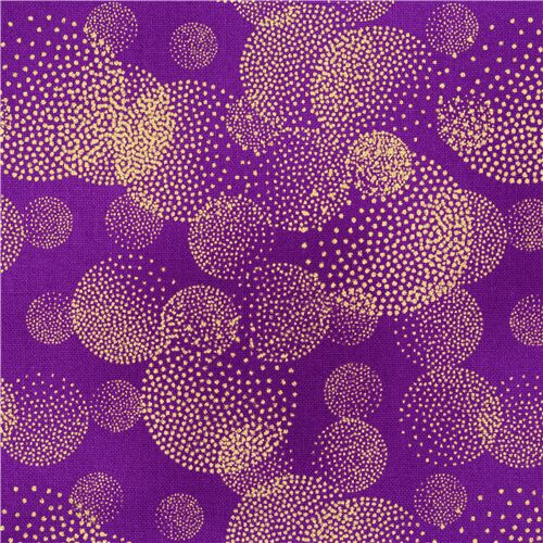 gold metallic dotted circles on purple cotton fabric by Timeless ...