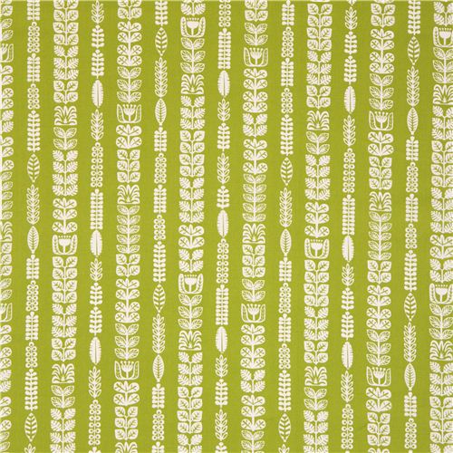 grass green floral stripe organic fabric by birch 2