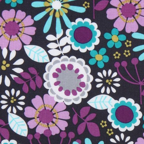 gray Michael Miller fabric Lazy Daisy purple flowers 1