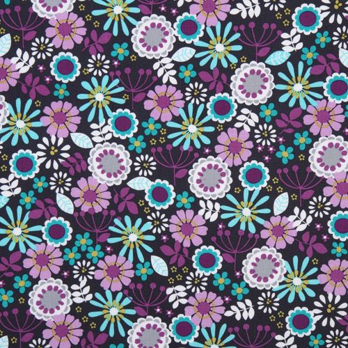 gray Michael Miller fabric Lazy Daisy purple flowers 2