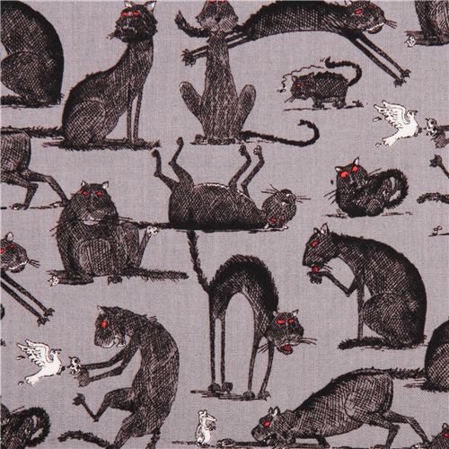 gray The Odditys black cat fabric by Elizabeth's Studio USA 1