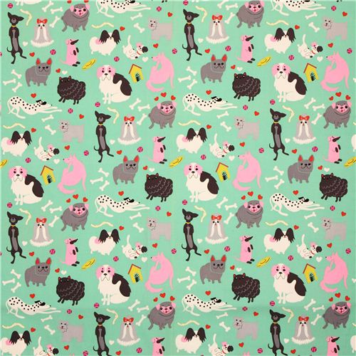 green Alexander Henry dog animal fabric  4