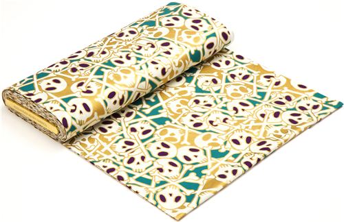 green Alexander Henry fabric skulls with gold 3