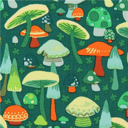green Alexander Henry mushroom fabric O'Mushroom 1