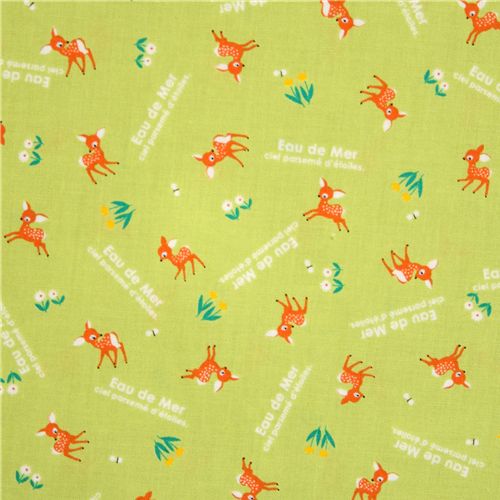 green Bambi deer Japanese Kokka Fabric Eau de Mer 2