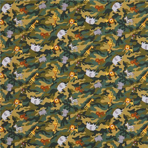 green Camouflage safari animal fabric from Japan elephant hippo giraffe 2