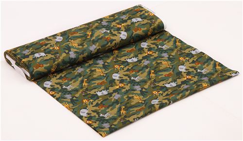 green Camouflage safari animal fabric from Japan elephant hippo giraffe 3
