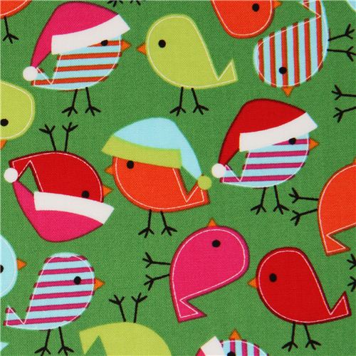 green Christmas bird fabric Robert Kaufman 1