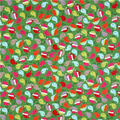 green Christmas bird fabric Robert Kaufman 2