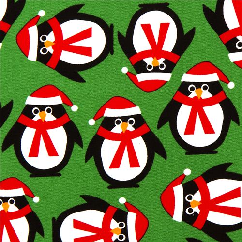 green Christmas fabric with penguins Realizzato da Robert Kaufman 1
