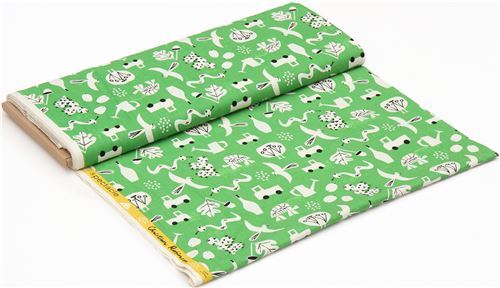 green Cotton and Steel fabric with animals - modeS4u