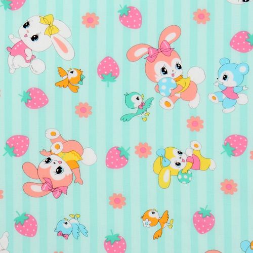 green Easter fabric bunny bears birds strawberry 1