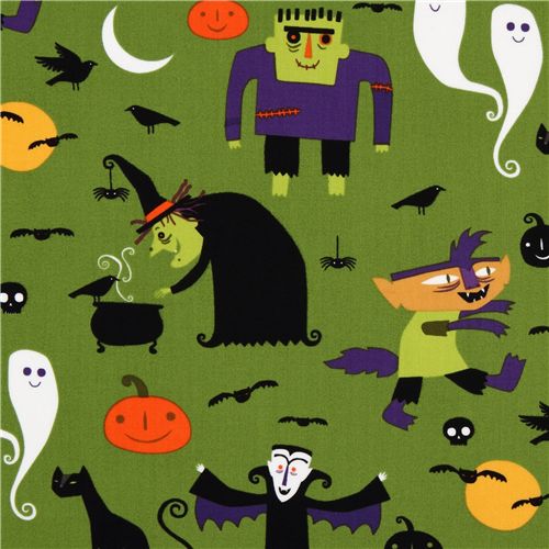 green Halloween fabric witch Frankenstein Dracula 1