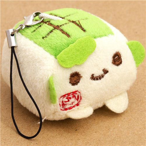 green Hannari Tofu plush cellphone charm Japan kawaii - modeS4u