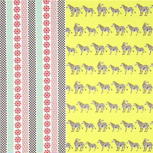green Kokka oxford fabric with zebras & stripes 2