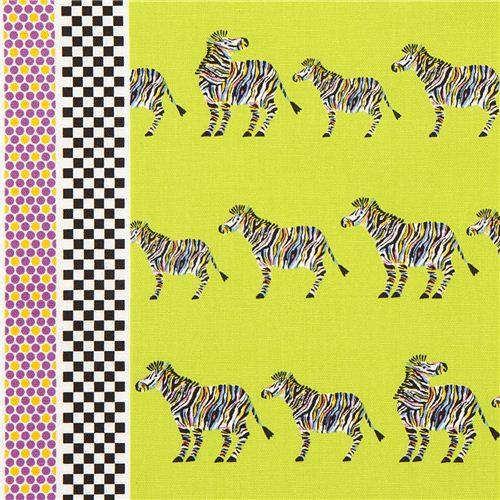 green Kokka oxford fabric with zebras & stripes 3