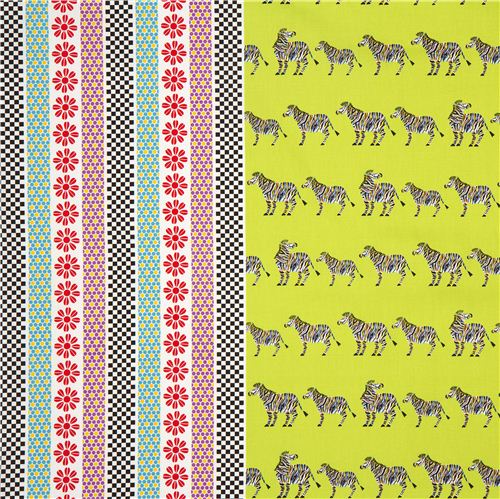 green Kokka oxford fabric with zebras & stripes 4