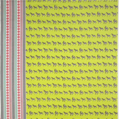 green Kokka oxford fabric with zebras & stripes 5