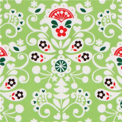 green Michael Miller Christmas fabric Joyful Damask 1