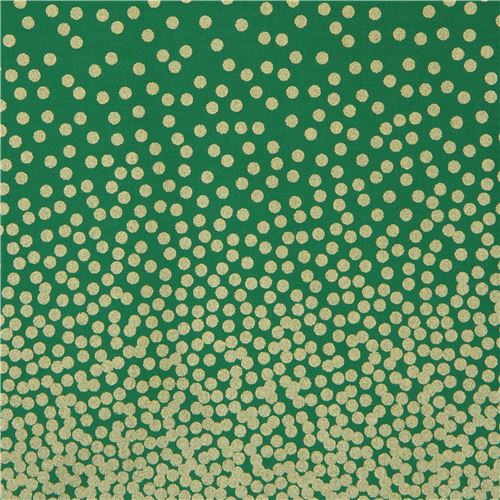 green Michael Miller fabric Confettir Border with small shiny gold dots 1