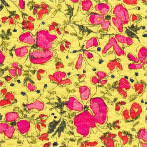 pale blue Michael Miller fabric pink flowers Laura Gunn Fabric by