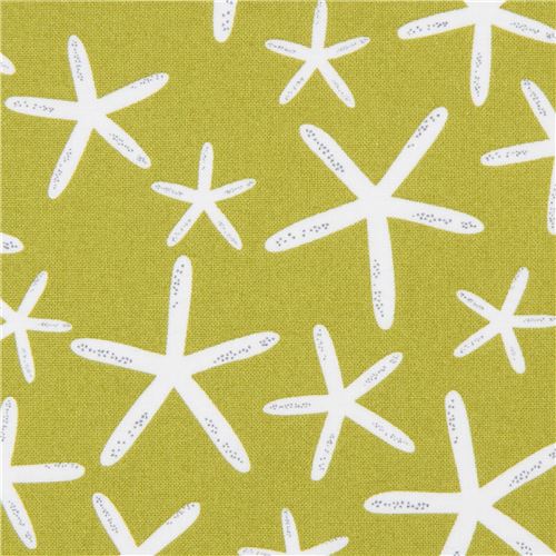 Tissu Michael Miller vert avec des toiles de mer, Sea Star Tissu