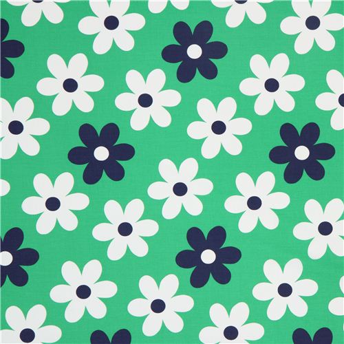 green Michael Miller fabric with white-blue flowers 2