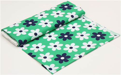 green Michael Miller fabric with white-blue flowers 3