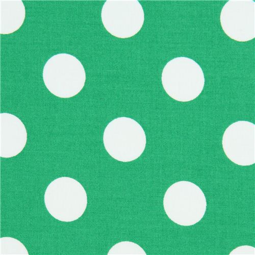 green Michael Miller fabric with white polka dots 1