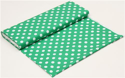 green Michael Miller fabric with white polka dots 3
