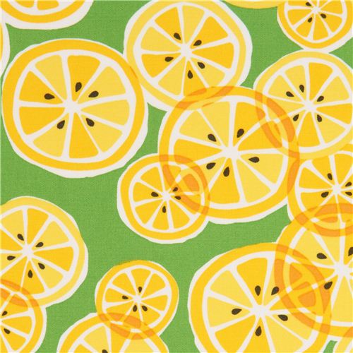 green Michael Miller fabric with yellow lemon slices Fabric by Michael ...