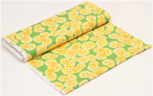 green Michael Miller fabric with yellow lemon slices 3