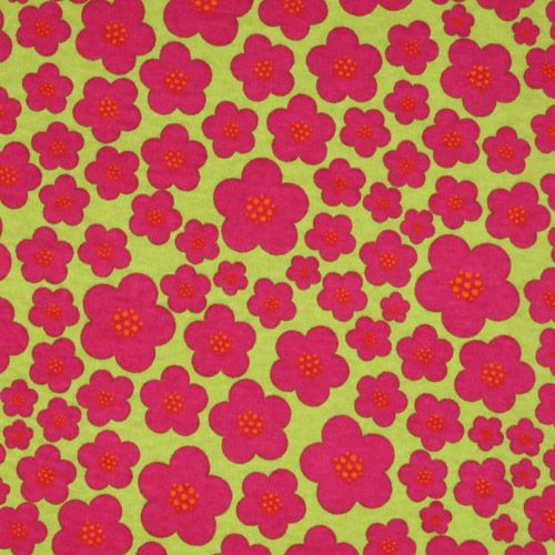 green Michael Miller knit fabric Pink Blossoms 2