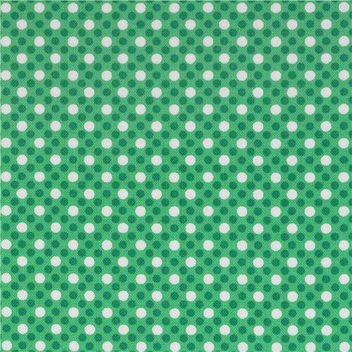 green Michael Miller polka dot fabric Dim Dots 2