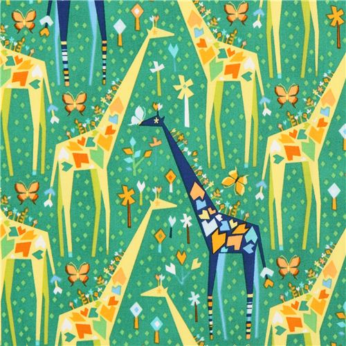 green Origami giraffe animal fabric Michael Miller Stand Tall 1