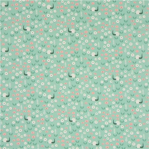 green 'Park life' snail flower Cloud 9 organic cotton fabric 2