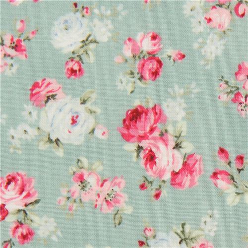 Remnant (44 x 110 cm) - mint green Quilt Gate vintage rose fabric