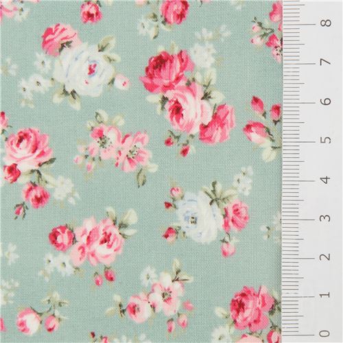 Remnant (44 x 110 cm) - mint green Quilt Gate vintage rose fabric 2