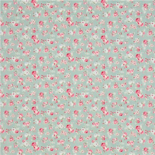 Remnant (44 x 110 cm) - mint green Quilt Gate vintage rose fabric 3