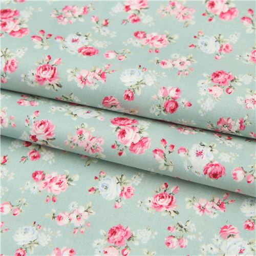 Remnant (44 x 110 cm) - mint green Quilt Gate vintage rose fabric 4