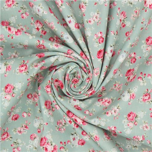 Remnant (44 x 110 cm) - mint green Quilt Gate vintage rose fabric 5