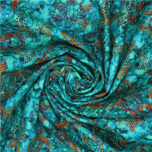Remnant (50 x 109 cm) - green Quilting Treasures tropical sea turtle fabric 5