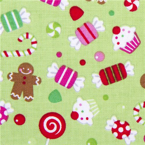 green Riley Blake Christmas fabric colourful candy 1